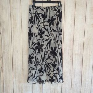 Vintage Fairycore Black & Cream Midi Silk Skirt